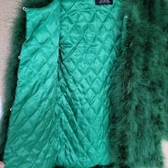 Bold Emerald Green Faux Feather Glam Statement Jacket Coat Holiday Festive XS - Picture 5 of 8